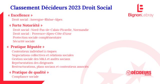 Bignon Lebray distingué par le guide Les Décideurs Droit Social 2023
