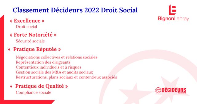 Bignon Lebray distingué par le guide Les Décideurs Droit Social 2022