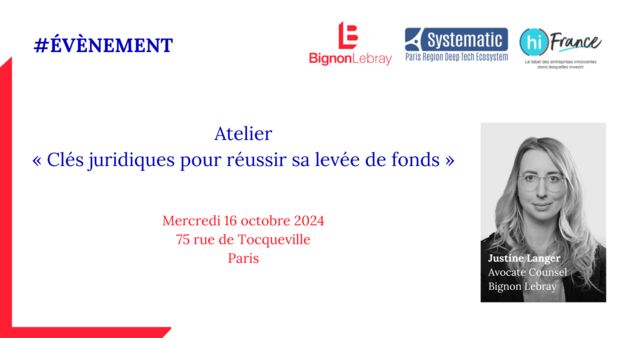 Atelier - Clés juridiques pour réussir sa levée de fonds - Mercredi 16 octobre 2024