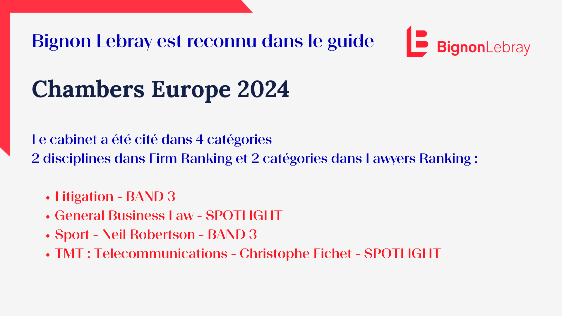Bignon Lebray distingué par le guide Chambers Europe 2024